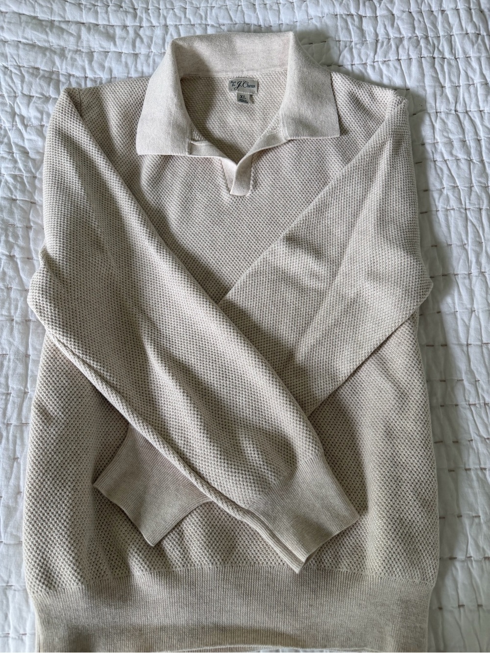 J. Crew Men's Cream Textured Polo-Style Sweater
